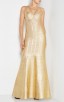 Herve Leger Bandage Dress Long Gown Foil Gold Yoke Strap