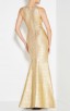 Herve Leger Bandage Dress Long Gown Foil Gold Yoke Strap