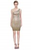 Herve Leger Bandage Dresses Sequin One Shoulder Backless Gold