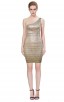 Herve Leger Bandage Dresses Sequin One Shoulder Backless Gold