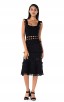 Herve Leger Bandage Dress Tank Flared Tassels Cut Out Black