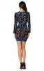 Herve Leger Bandage Dress Long Sleeve V Neck Leopard Black Blue