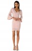 Herve Leger Bandage Dress Long Sleeve Flared V Neck Pink