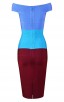 Herve Leger Bandage Dress Off Shoulder Colorblock Blue Red