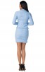 Herve Leger Bandage Dress Long Sleeve Jacket Two Piece Jacquard Button Blue