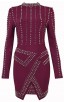 Herve Leger Bandage Dress Long Sleeve Beaded Burgandy