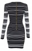 Herve Leger Bandage Dress Long Sleeve V Neck Stripped Black