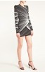 Herve Leger Bandage Dress Long Sleeve V Neck Stripped Black