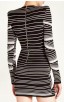 Herve Leger Bandage Dress Long Sleeve V Neck Stripped Black