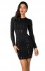 Herve Leger Bandage Dress Long Sleeve Lace Sequins Black