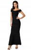 Herve Leger Bandage Dress Long Gown V Neck Off Shoulder Black