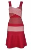 Herve Leger Bandage Dress Flared Yellow Orange Color Block