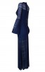 Herve Leger Multi-Textural Chevron Pointelle Gown Blue