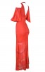 Herve Leger Bandage Dress Long Halter V Neck Ankle Length Red