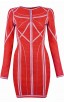 Herve Leger Bandage Dress Long Sleeve Jacqaured Red