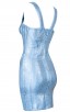 Herve Leger Bandage Dress Foil Blue V Neck