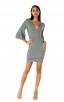 Herve Leger Bandage Dress Long Sleeve Flared V Neck Grey