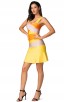 Herve Leger Bandage Dress Flared Yellow Orange Color Block