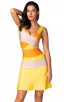 Herve Leger Bandage Dress Flared Yellow Orange Color Block