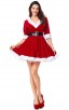 Christmas Costume Velvet Red V-neck Bubble Hooded Dress