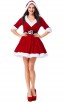 Christmas Costume Velvet Red V-neck Bubble Hooded Dress