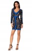 Herve Leger Bandage Dress Long Sleeve V Neck Leopard Black Blue