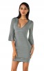 Herve Leger Bandage Dress Long Sleeve Flared V Neck Grey