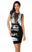 Herve Leger Bandage Dress O Neck Gauze Print Black