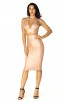 Herve Leger Bandage Dress Metallic Halter V Neck Backless Gold