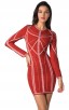 Herve Leger Bandage Dress Long Sleeve Jacqaured Red