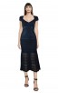 Herve Leger Bandage Dress Foil Black Cap Sleeve Flared