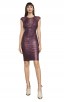 Herve Leger Frances Foiled Purple Metal  Bandage Applique Dress