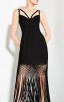 Herve Leger Black Nadia Lattice Draped Fringe Dress