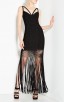 Herve Leger Black Nadia Lattice Draped Fringe Dress