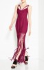 Herve Leger Raspberry Nadia Lattice Draped Fringe Dress