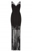 Herve Leger Black Nadia Lattice Draped Fringe Dress