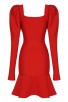 Women's Fashion Fluffy Long Sleeve Mermaid Hem Red Mini Evening Dress
