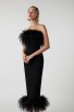 Celebrity Black Strapless Feather Trim Bandage Dress