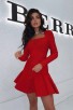 Women's Fashion Fluffy Long Sleeve Mermaid Hem Red Mini Evening Dress