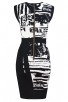 Herve Leger Bandage Dress O Neck Gauze Print Black