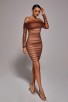 Strapless Ruched Mesh Bandage Midi Dress