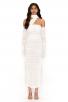 Elegant One-Shoulder Design White Ruched Midi Dress