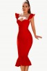 Red Mermaid Bandage Midi Evening Gown