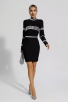 Black Diamond Embellished Long Sleeve Mini Dress