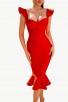 Red Mermaid Bandage Midi Evening Gown