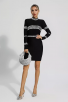 Black Diamond Embellished Long Sleeve Mini Dress