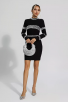 Black Diamond Embellished Long Sleeve Mini Dress