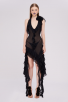 Black Asymmetric Ruffled Halter Dress