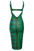  Herve Leger Foil Metallic Bandage Dresses Green V Neck Crisscross Backless