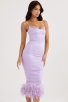 Elegant Lilac Feather Hem Midi Dress